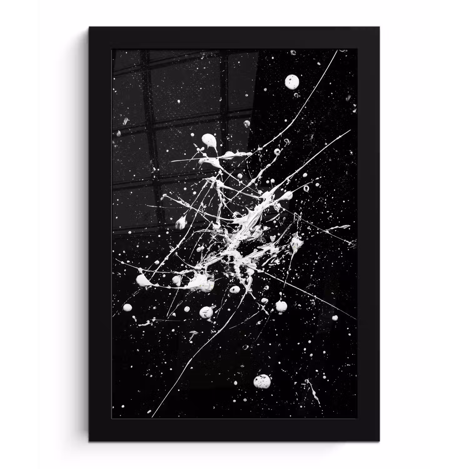 Verfspatten - Wit - Abstract - Explosie fotolijst zwart zonder passe partout klein -3d