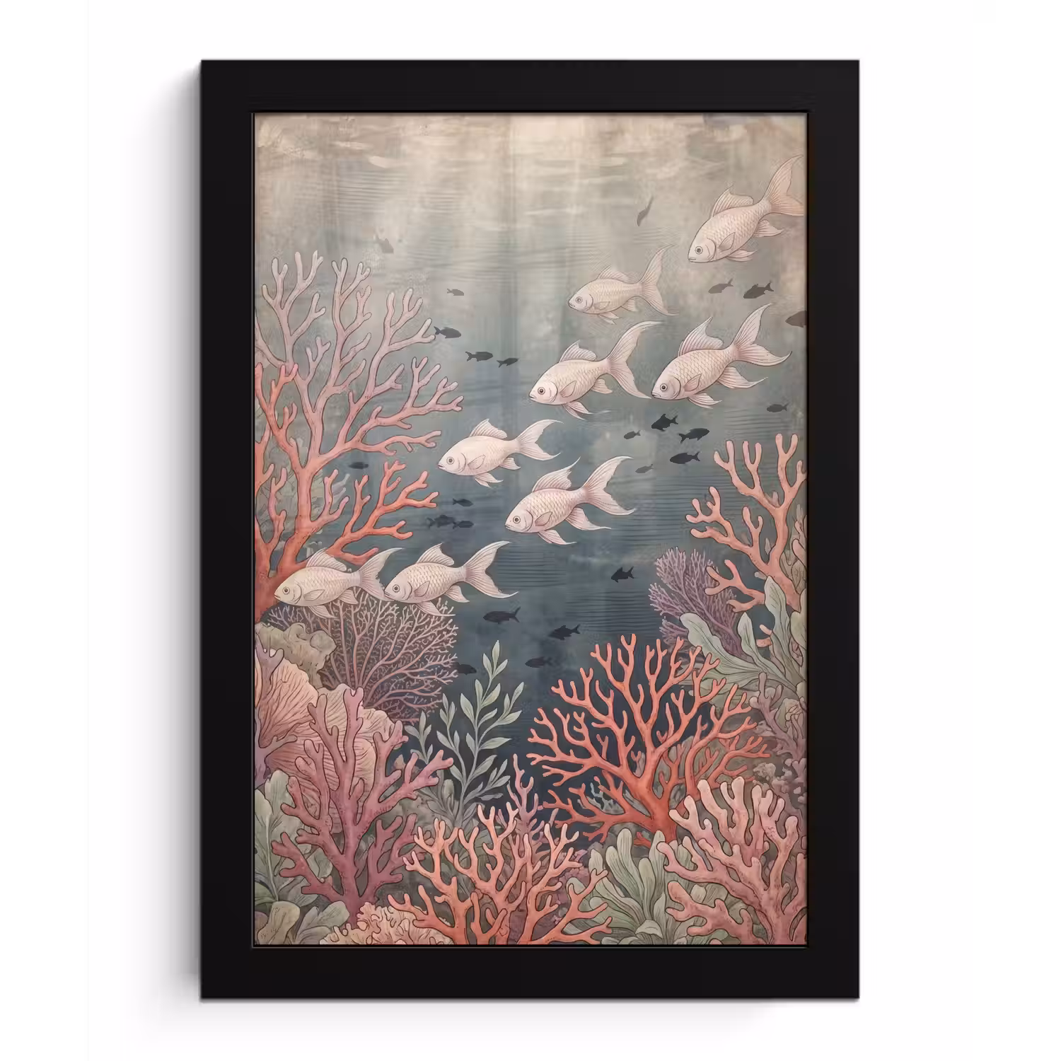 Vis - Koraal - Onderwater - Illustratie - Vintage fotolijst zwart zonder passe partout klein -3d