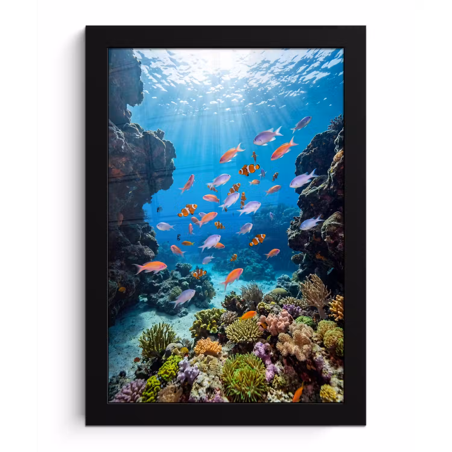 Vis - Koraalrif - Onderwater - Levendig - Blauw fotolijst zwart zonder passe partout klein -3d