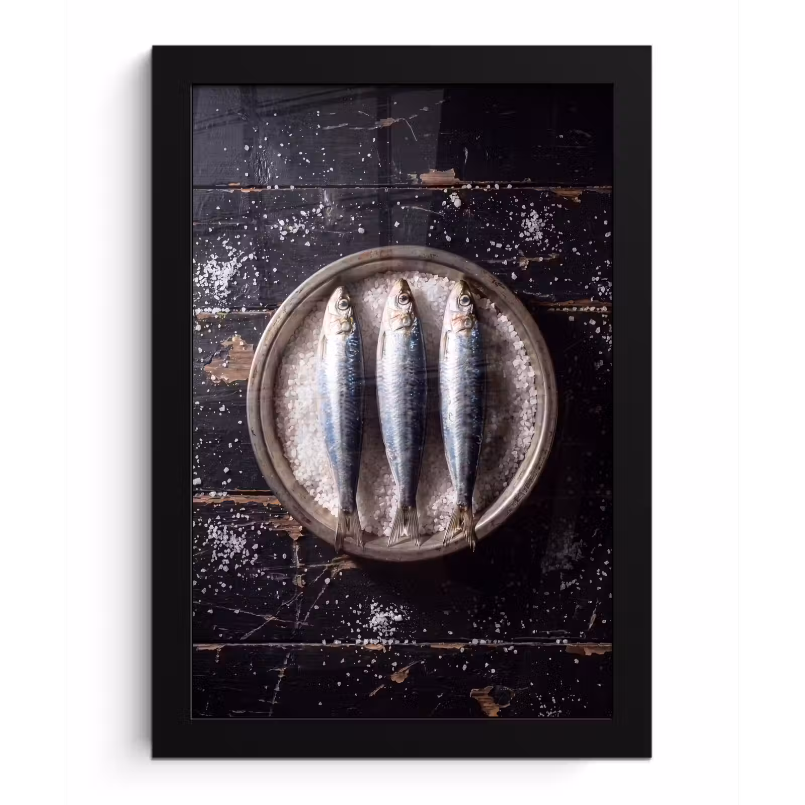 Bilder mit Rahmen - Fisch – Salz – Essen - Vis - Zout - Eten fotolijst zwart zonder passe partout klein
