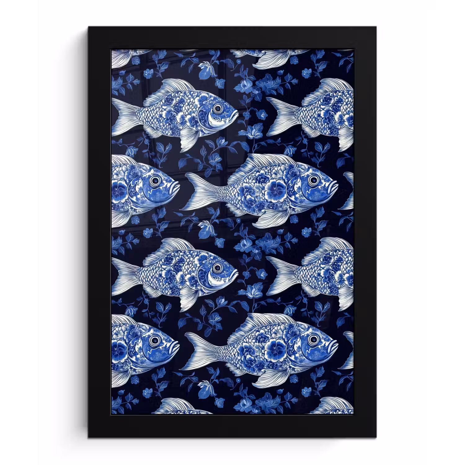 Vissen - Bloemen - Blauw fotolijst zwart zonder passe partout klein 224 -3d