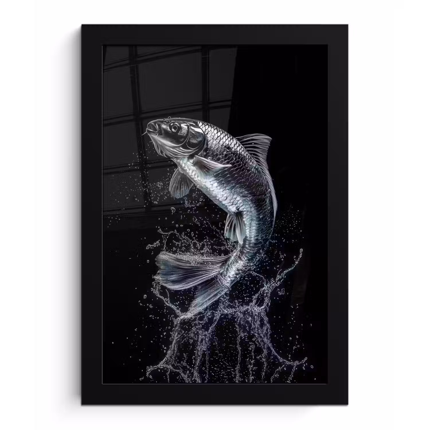 Vis - Koi - Zwart - Water fotolijst zwart zonder passe partout klein -3d