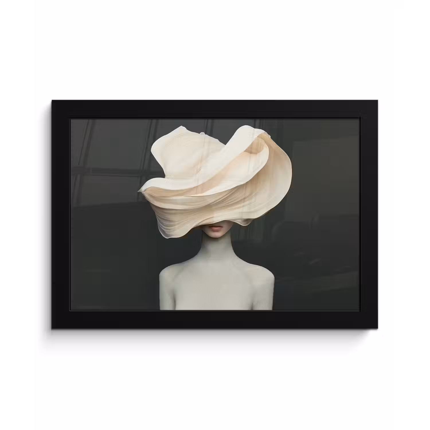 Vrouw - Beige - hoed fotolijst zwart zonder passe partout klein -3d