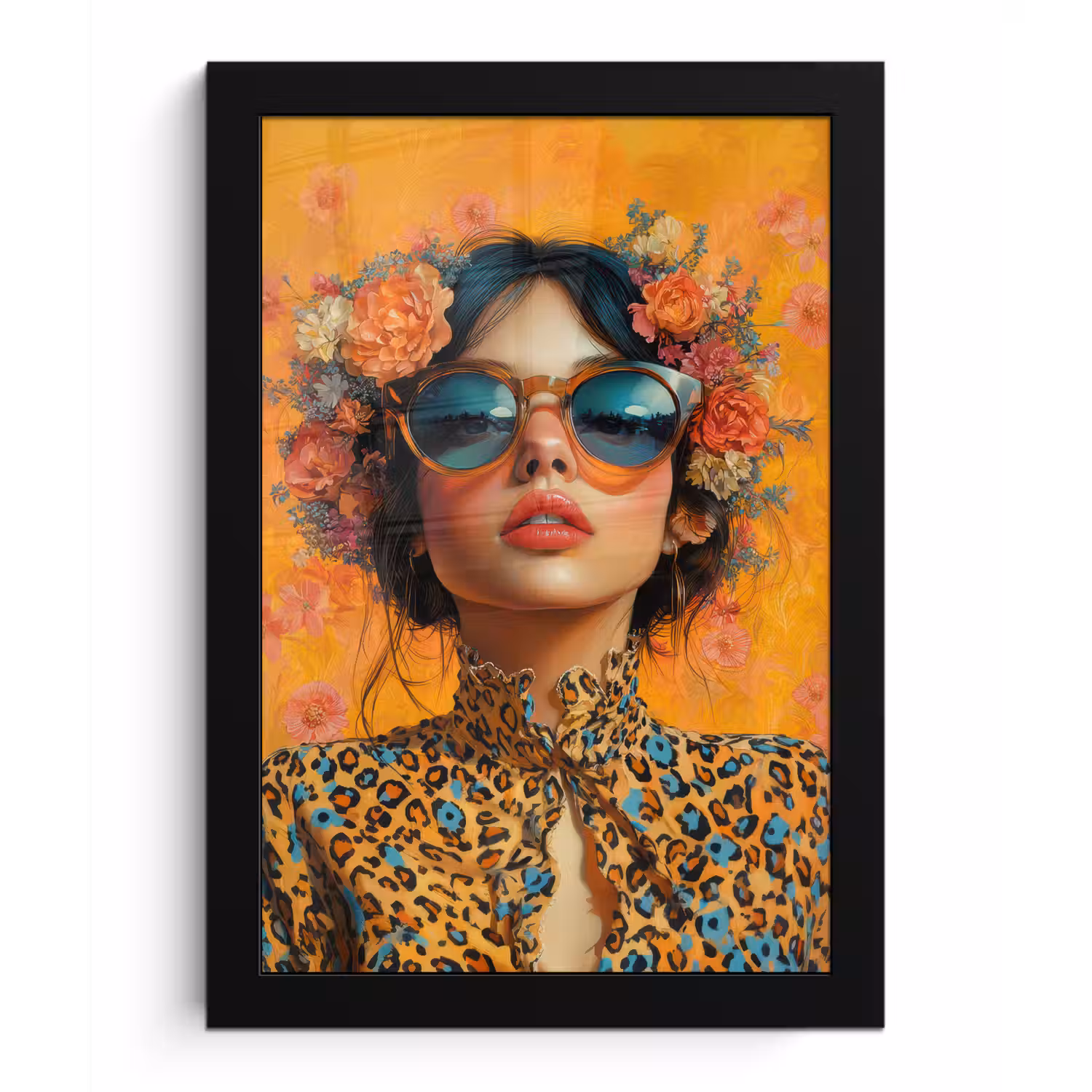 Vrouw - Bloemen - Aesthetic - Oranje fotolijst zwart zonder passe partout klein -3d