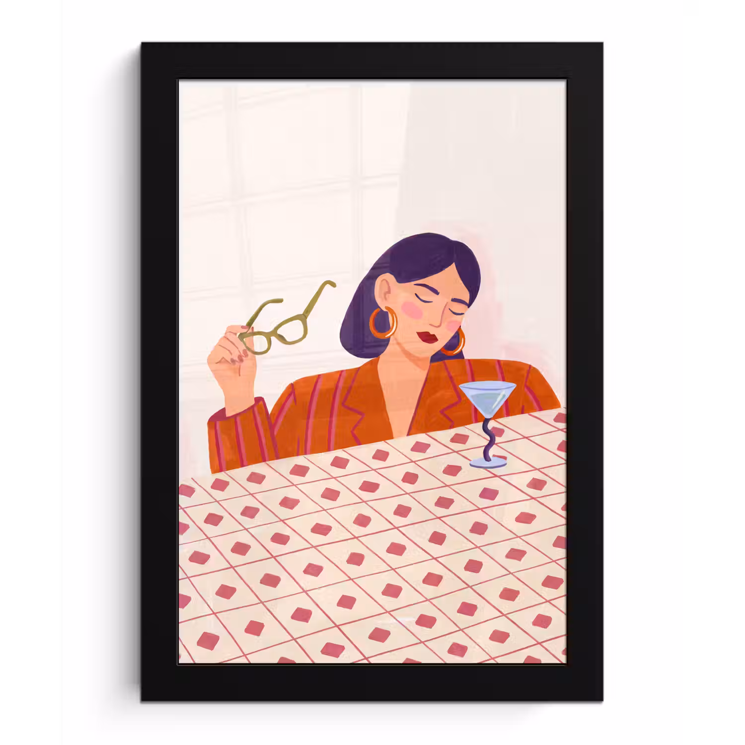Vrouw - Bril - Cocktail - Illustratie - Modern fotolijst zwart zonder passe partout klein -3d