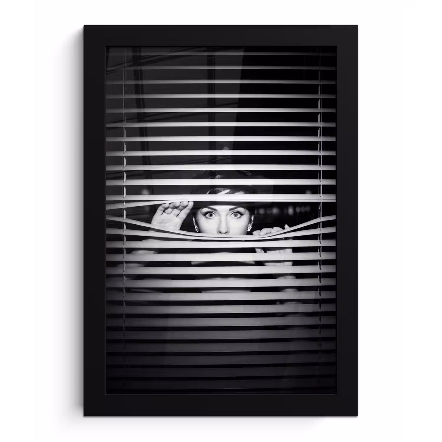 Vrouw - Jaloezieën - Portret - Zwart-wit fotolijst zwart zonder passe partout klein -3d