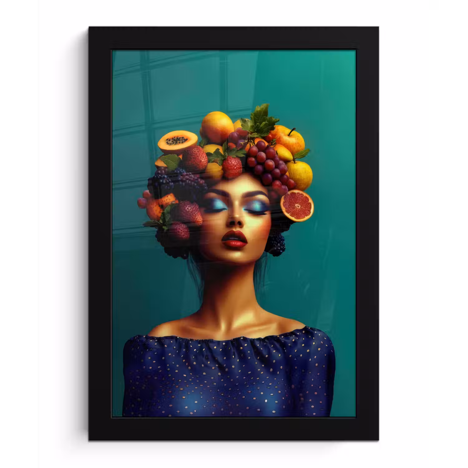 Vrouw - Hoodtooi - Tropisch - Fruit - Druiven fotolijst zwart zonder passe partout klein -3d