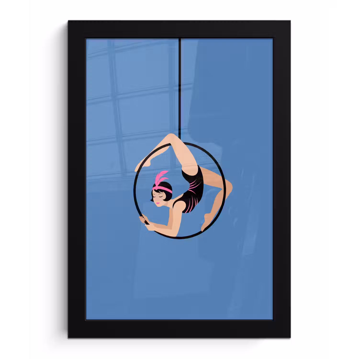 Vrouw - Aerial hoop - Art deco - Illustratie - Blauw fotolijst zwart zonder passe partout klein -3d