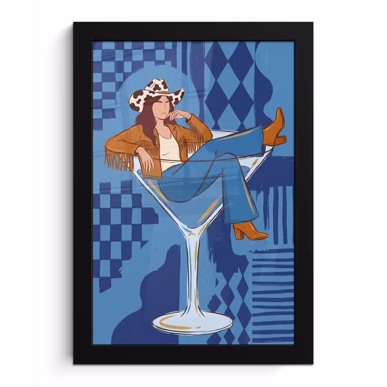 Vrouw - Martini glas - Abstract - Blauw - Kunst fotolijst zwart zonder passe partout klein -3d