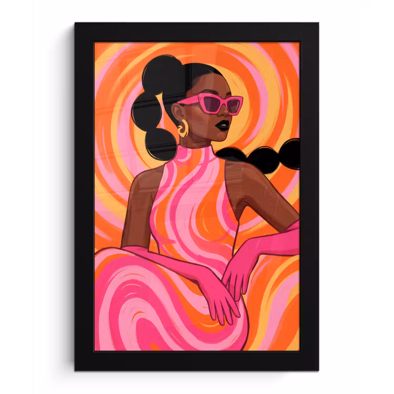 Vrouw - Portret - Kunst - Abstract - Roze fotolijst zwart zonder passe partout klein -3d
