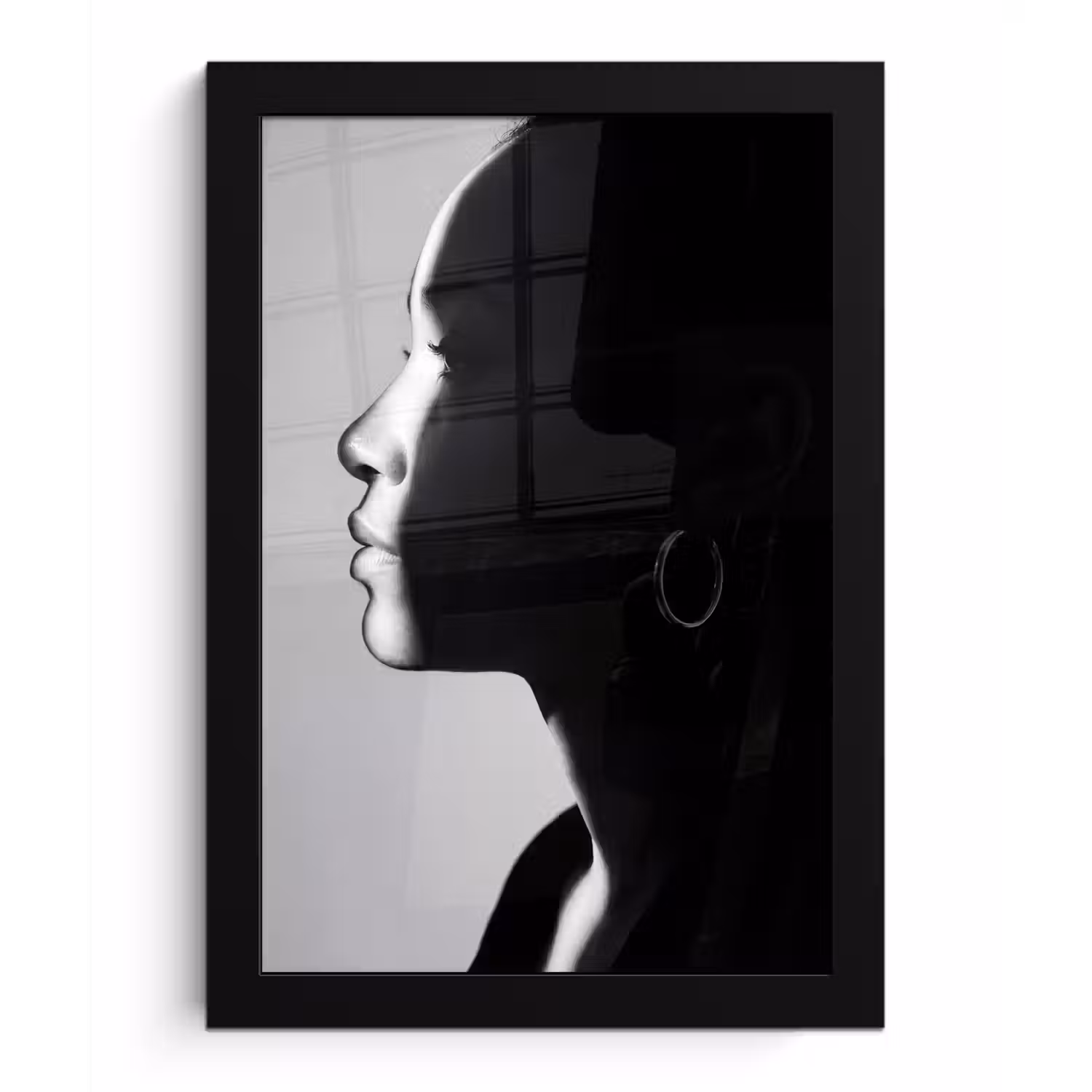 Vrouw - Profiel - Mensen - Zwart-wit fotolijst zwart zonder passe partout klein -3d