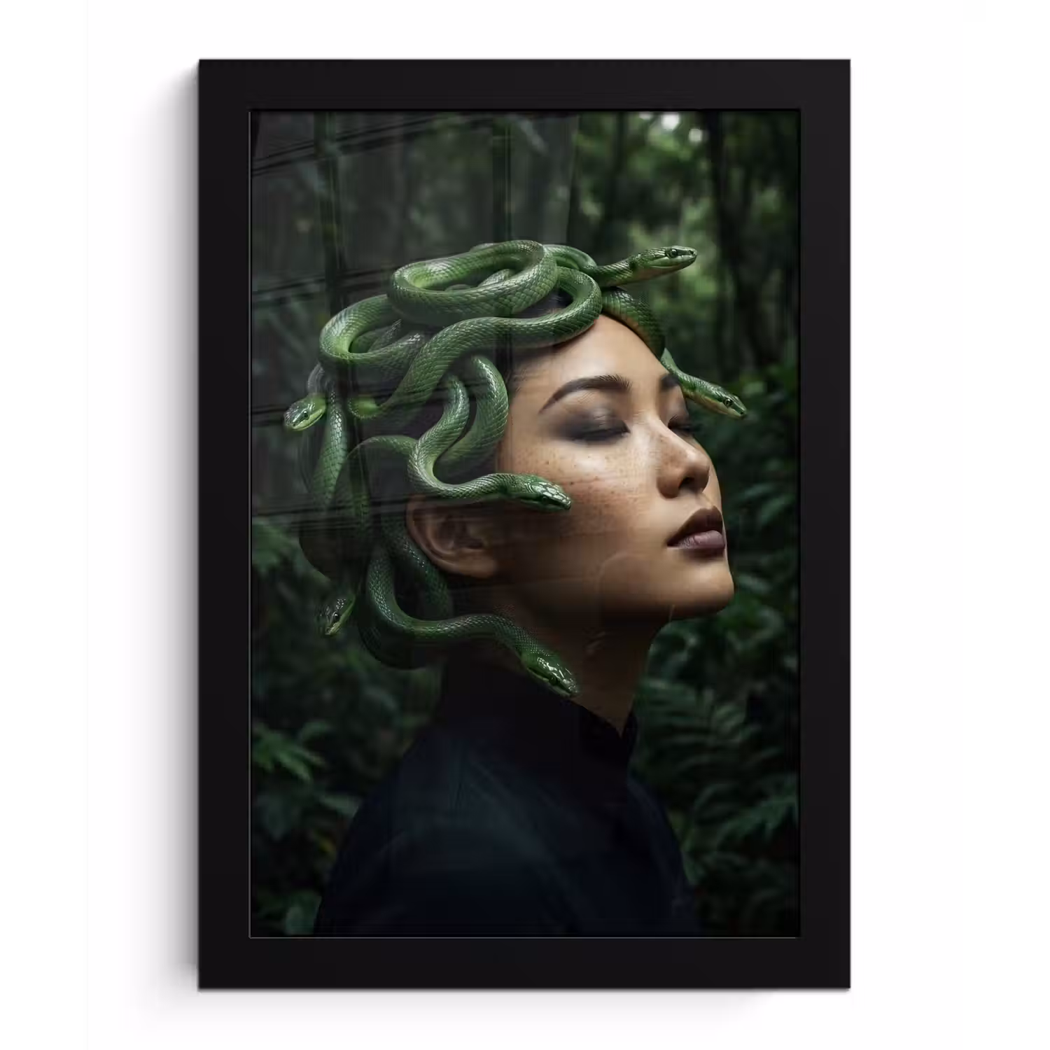 Vrouw - Slang - Natuur - Mystiek - Groen fotolijst zwart zonder passe partout klein -3d