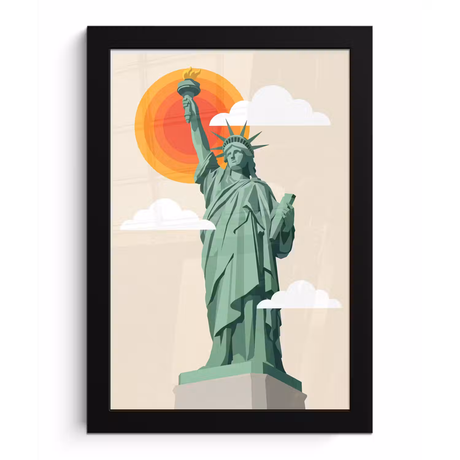 Vrijheidsbeeld - New York - Zon - Modern fotolijst zwart zonder passe partout klein -3d