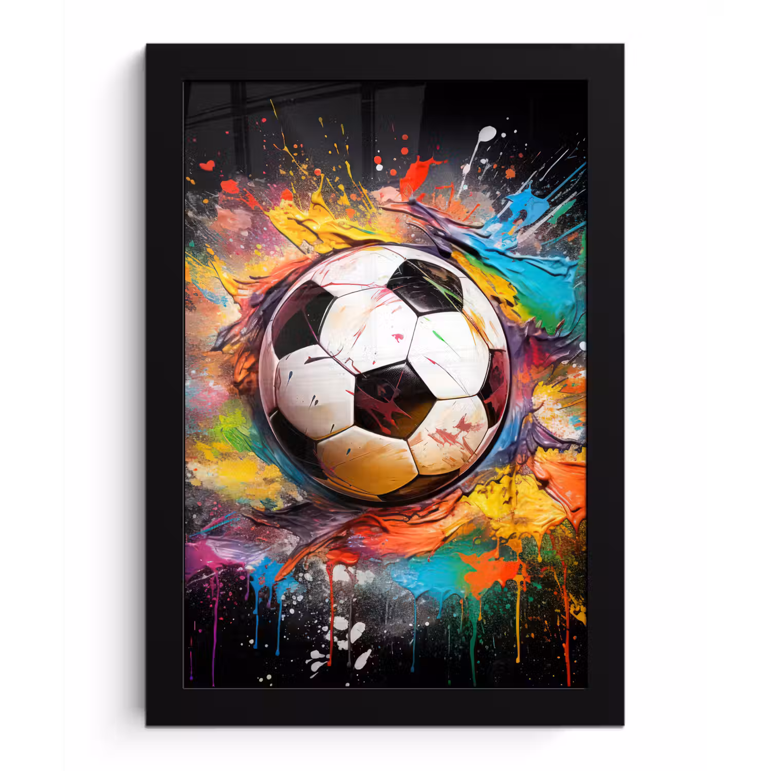 Voetbal - Verf - Kleuren - Zwart - Wit fotolijst zwart zonder passe partout klein -3d