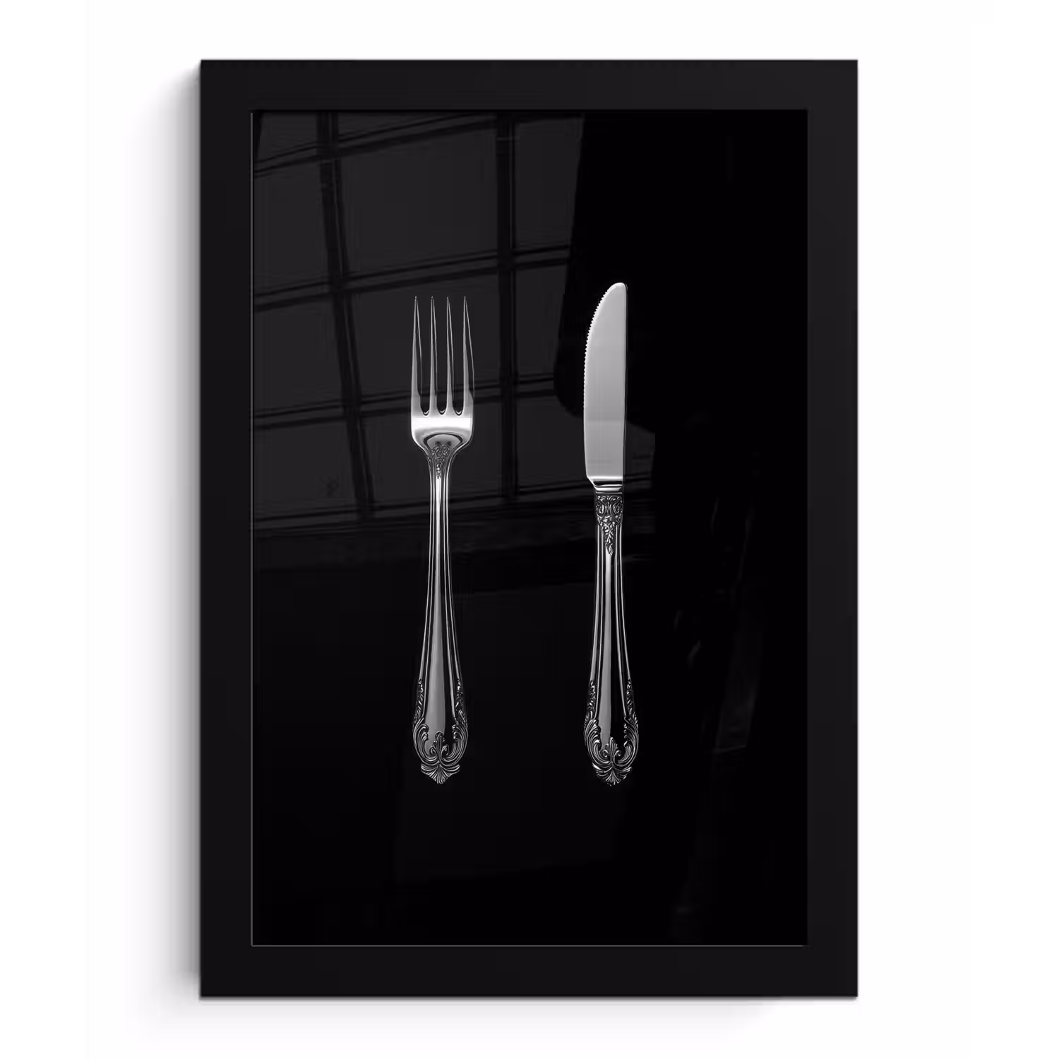 Vork - Mes - Zilver fotolijst zwart zonder passe partout klein -3d