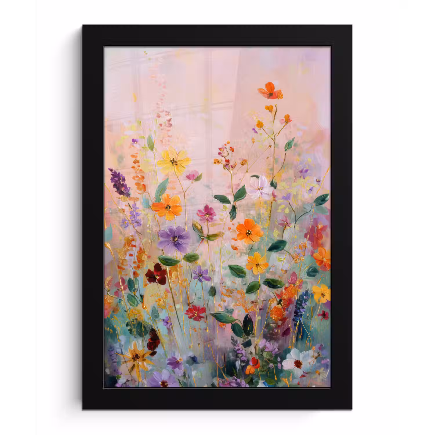 Schilderij - Bloemen - Abstract - Kleurrijk fotolijst zwart zonder passe partout klein -3d