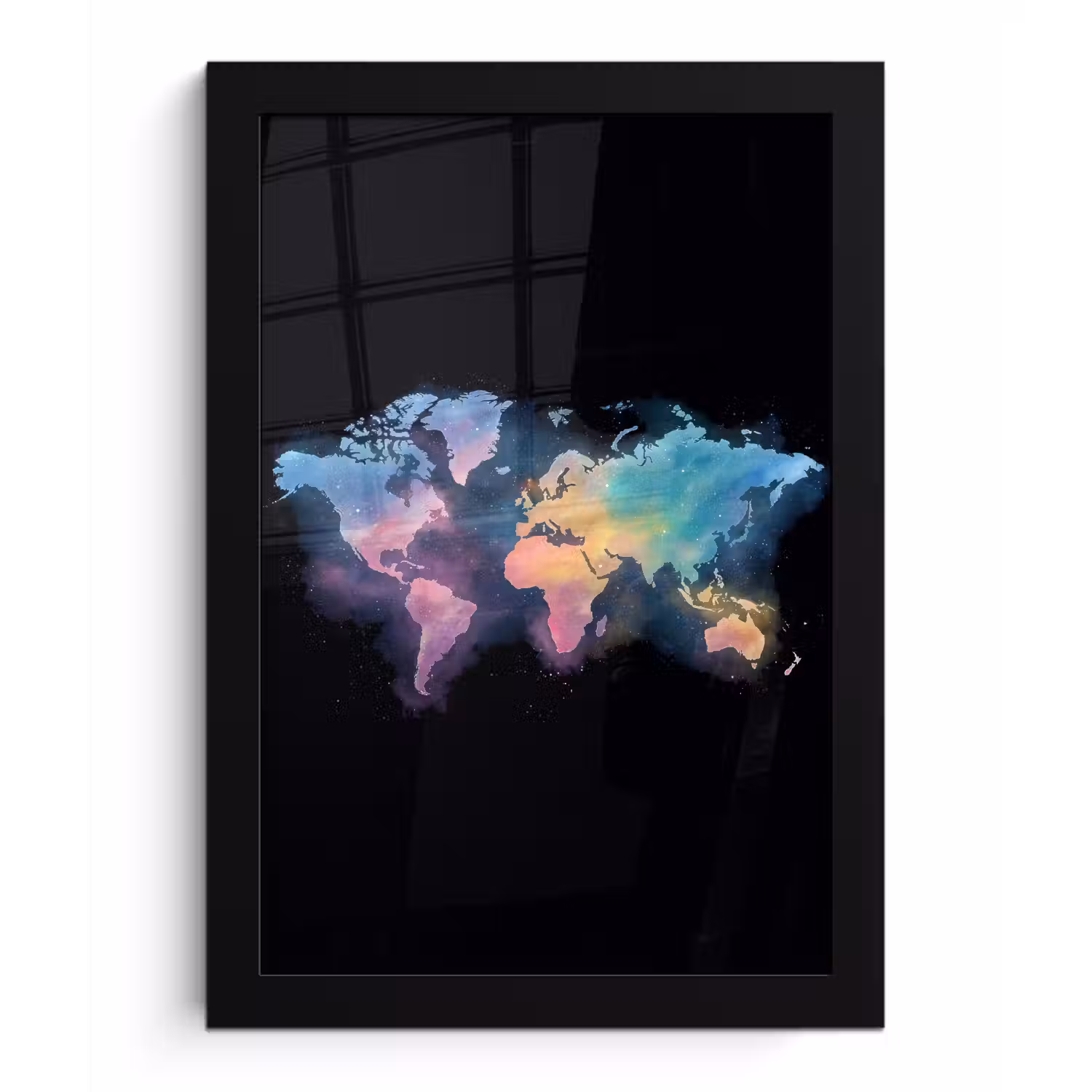 Geschilderd - Wereldkaart - Kleurrijk fotolijst zwart zonder passe partout klein -3d