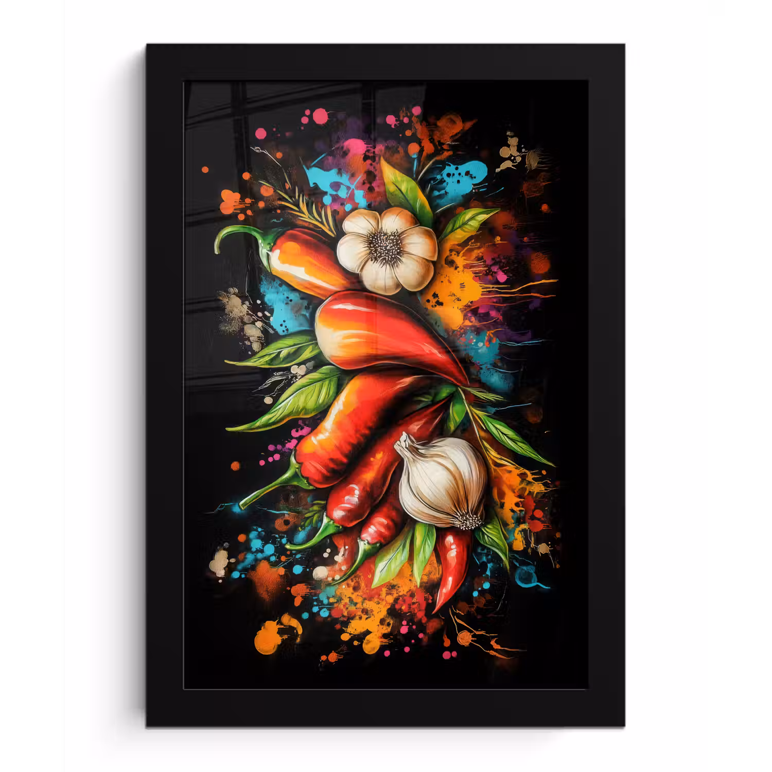 Groente - Peper - Knoflook - Graffiti - Verf - Kleurrijk fotolijst zwart zonder passe partout klein -3d
