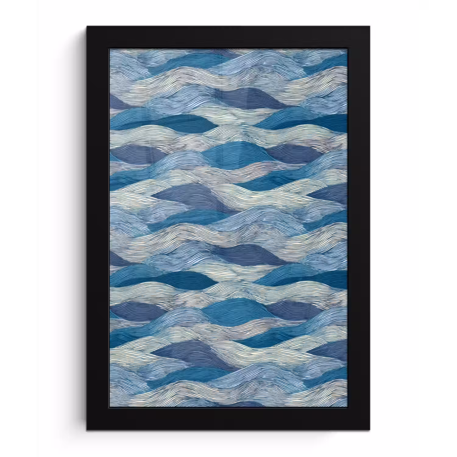 Getekend - Blauw - Wit - Golvend - Streepjes fotolijst zwart zonder passe partout klein 224 -3d