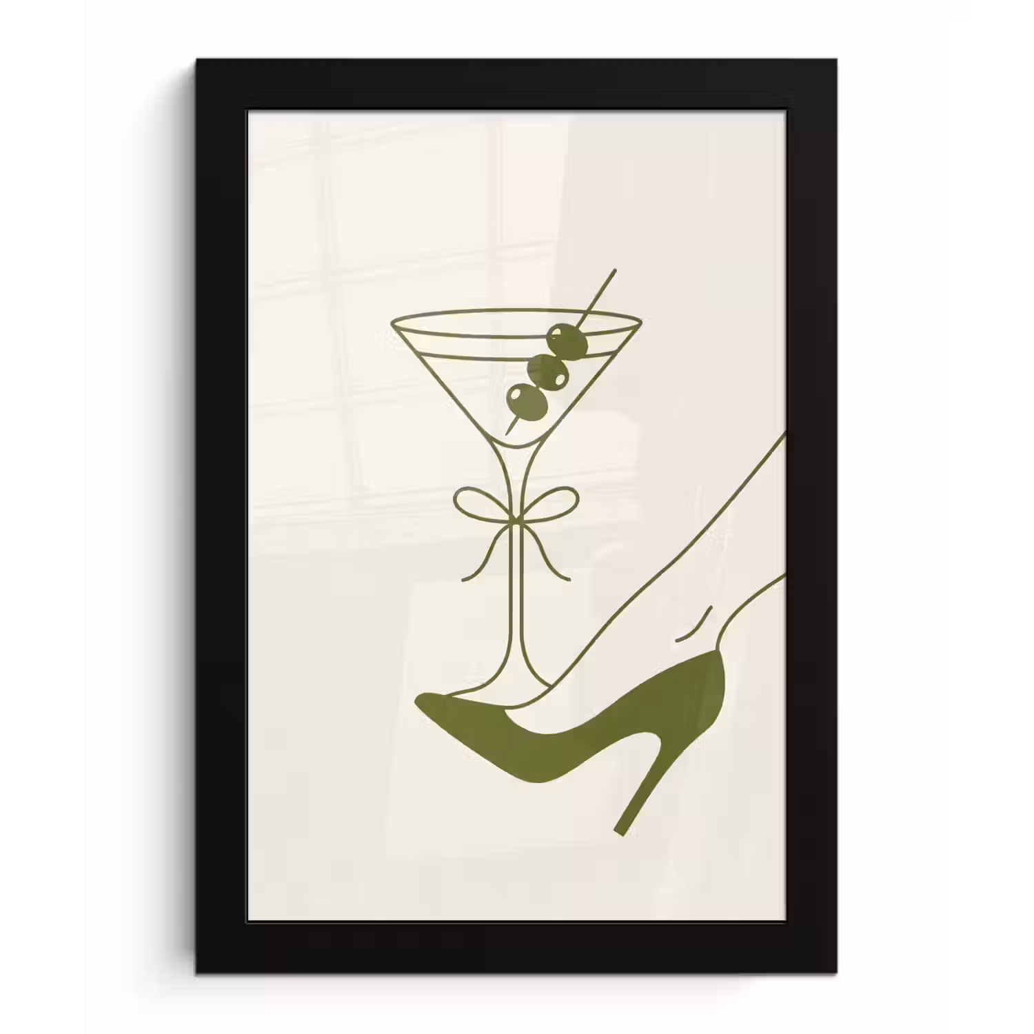 Drank - Martini - Hoge hak - Mode - Groen fotolijst zwart zonder passe partout klein -3d
