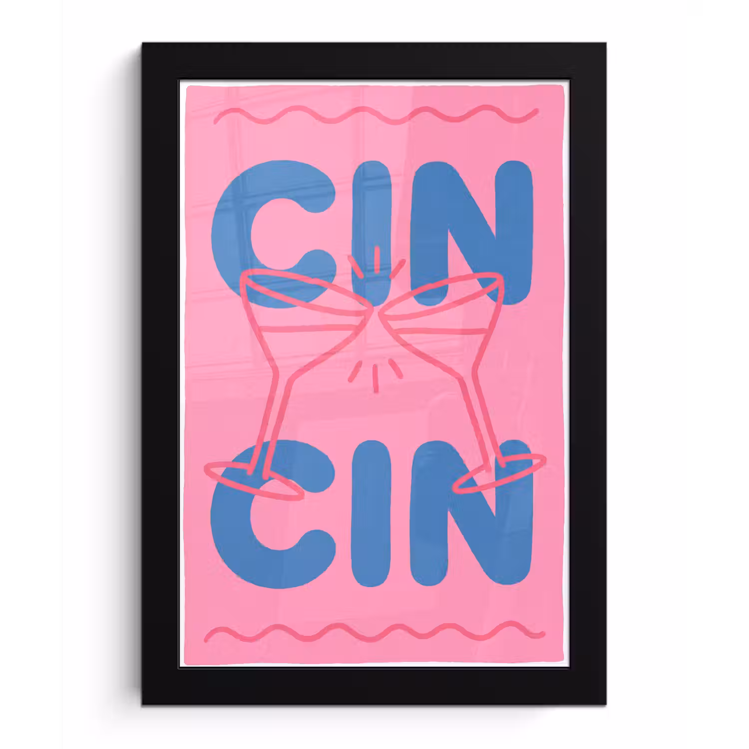 Drank - Glazen - Proost - Modern - Roze fotolijst zwart zonder passe partout klein -3d