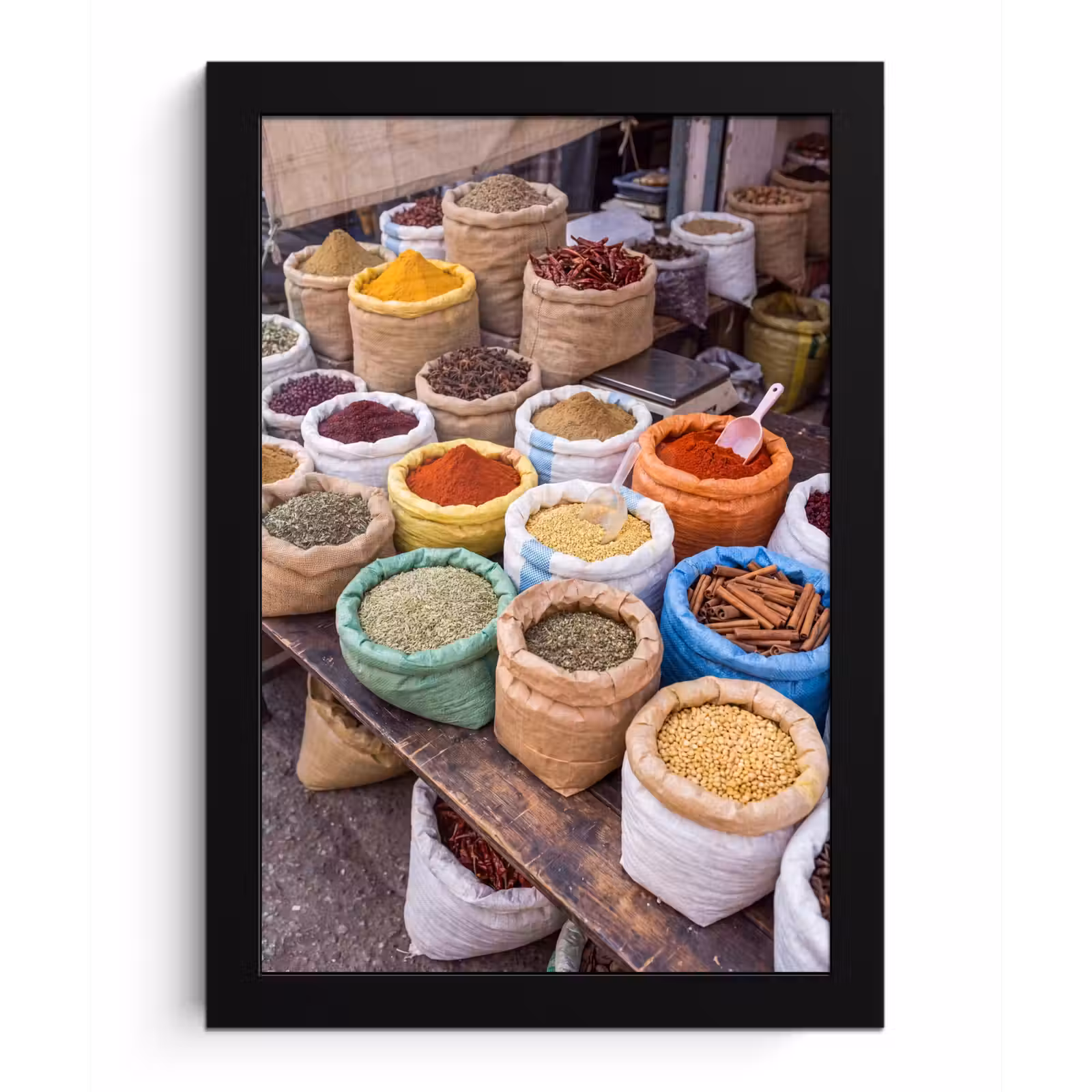 Bilder mit Rahmen - Gewürze – Beutel – Markt - Kruiden - Zakken - Markt fotolijst zwart zonder passe partout klein