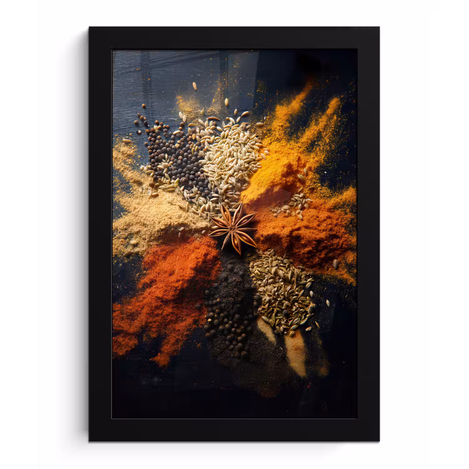 Specerijen - Explosie - Oranje fotolijst zwart zonder passe partout klein -3d