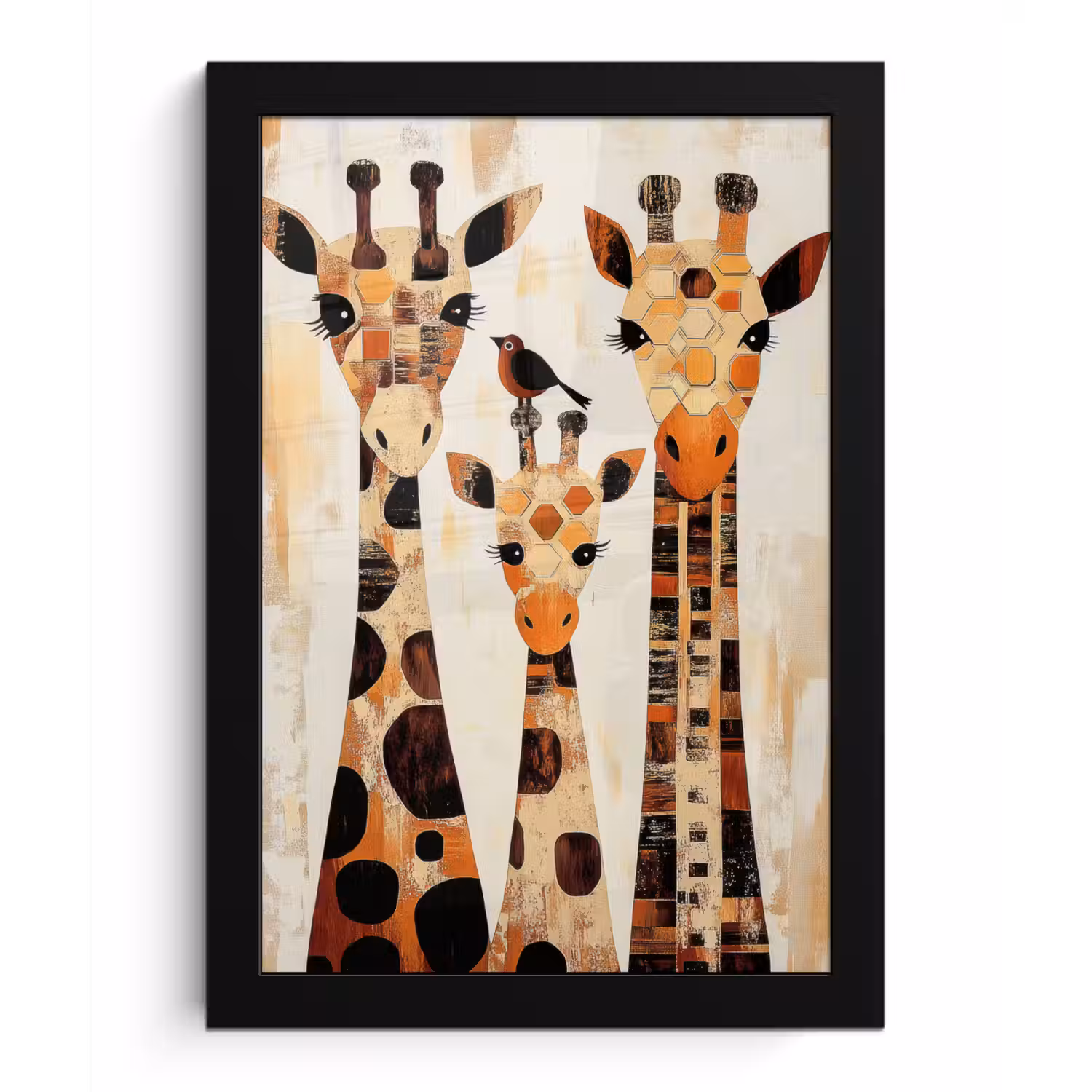 Giraffen - Cartoon - Crème fotolijst zwart zonder passe partout klein -3d
