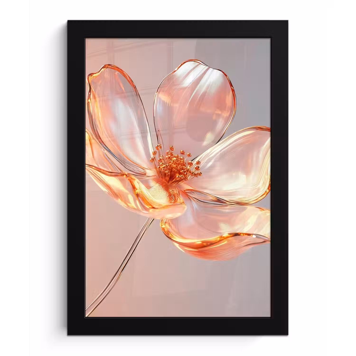 Glazen - Bloem - Roze fotolijst zwart zonder passe partout klein -3d