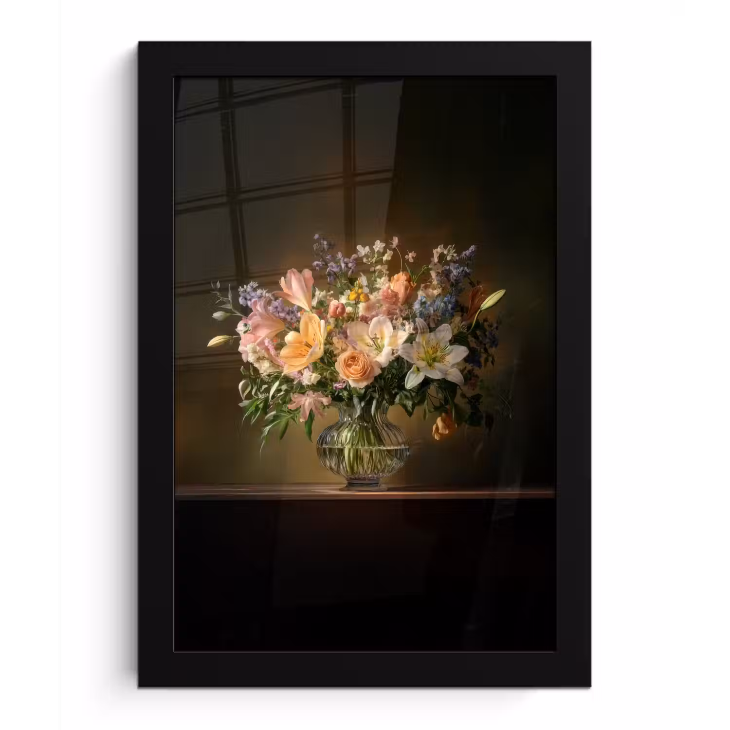 Glazen - Bloemen - Boeket - Kleuren fotolijst zwart zonder passe partout klein -3d