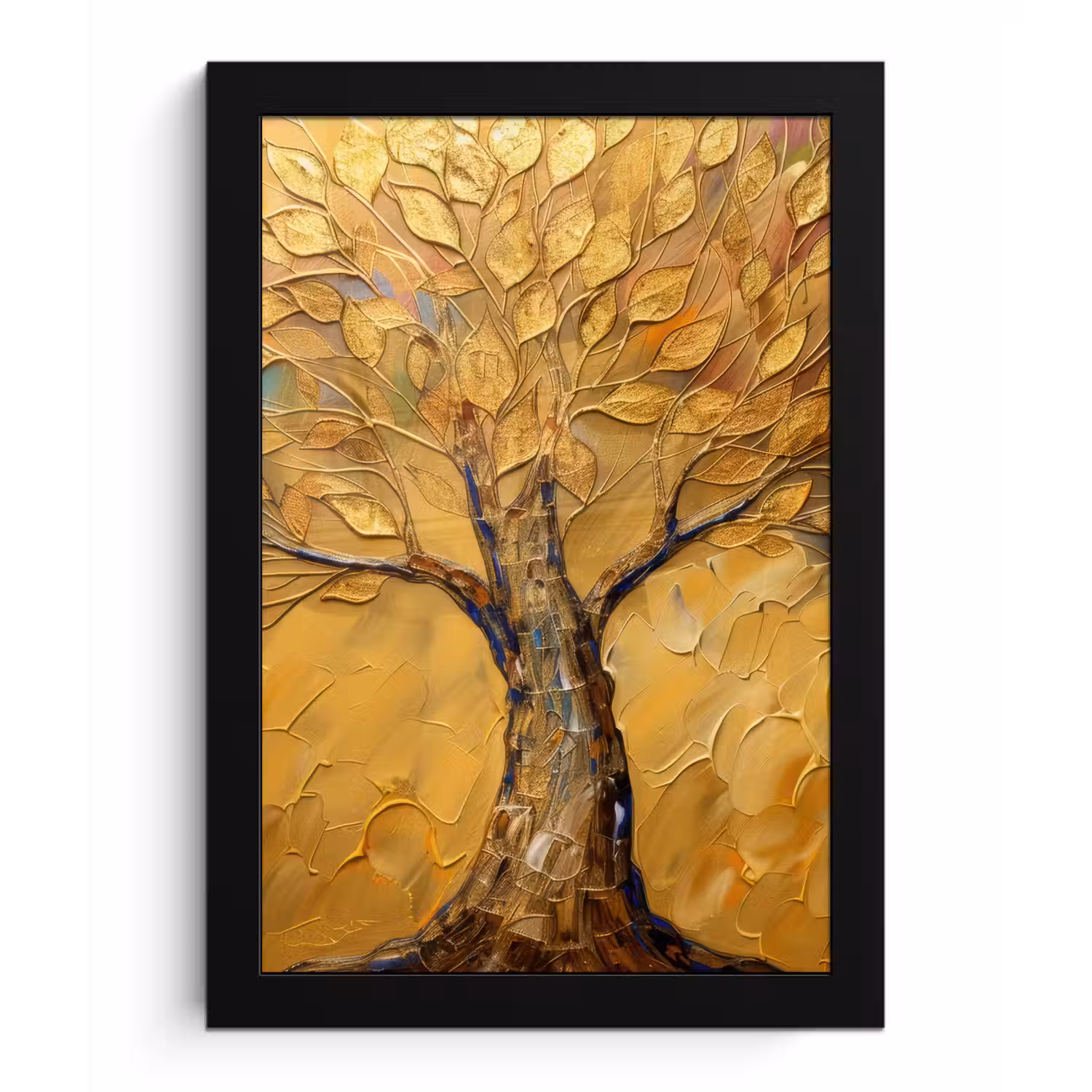 Goud - Boom - Abstract - Modern fotolijst zwart zonder passe partout klein -3d