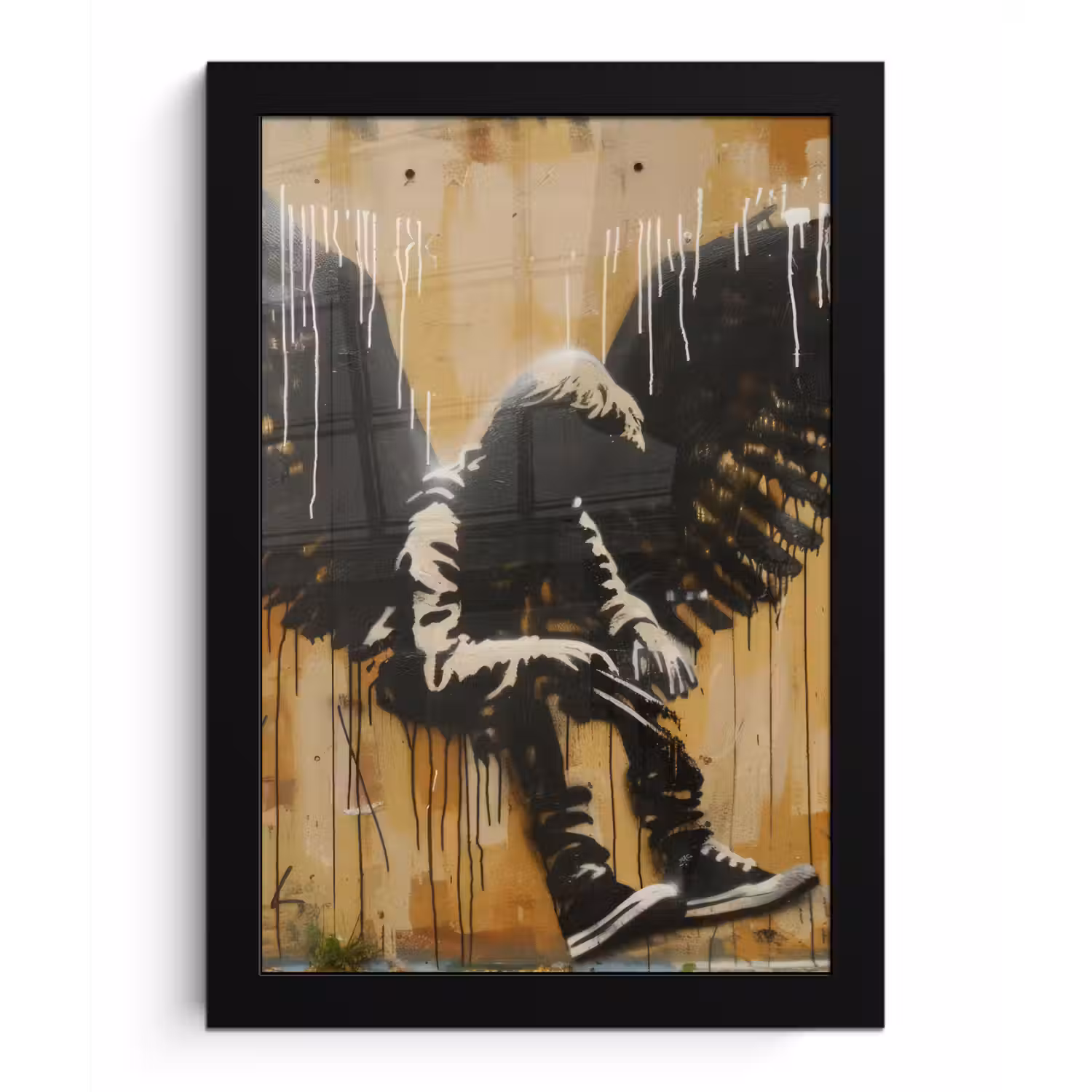 Graffiti - Kunst - Vleugels - Street art - Banksy fotolijst zwart zonder passe partout klein -3d