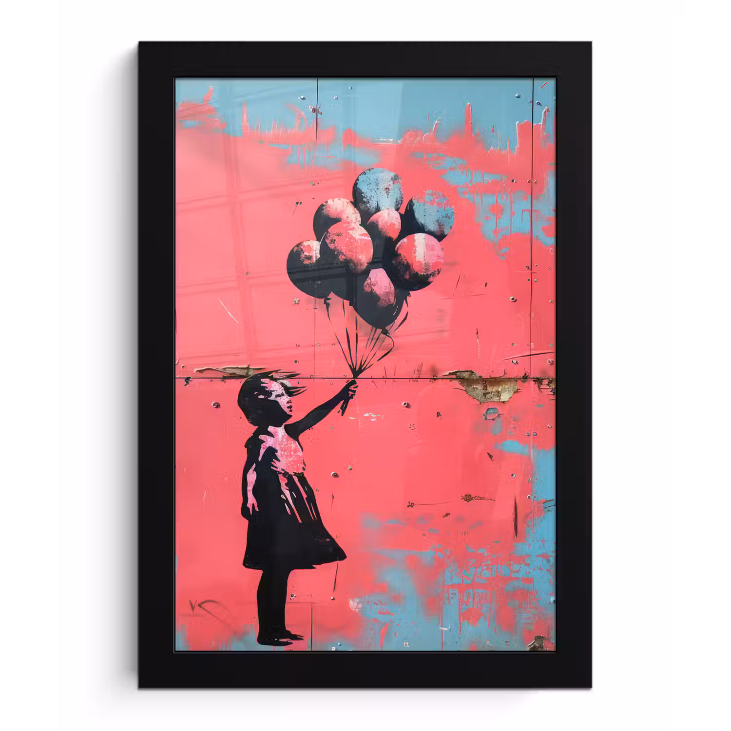 Graffiti - Meisje - Ballon - Banksy - Street art fotolijst zwart zonder passe partout klein -3d