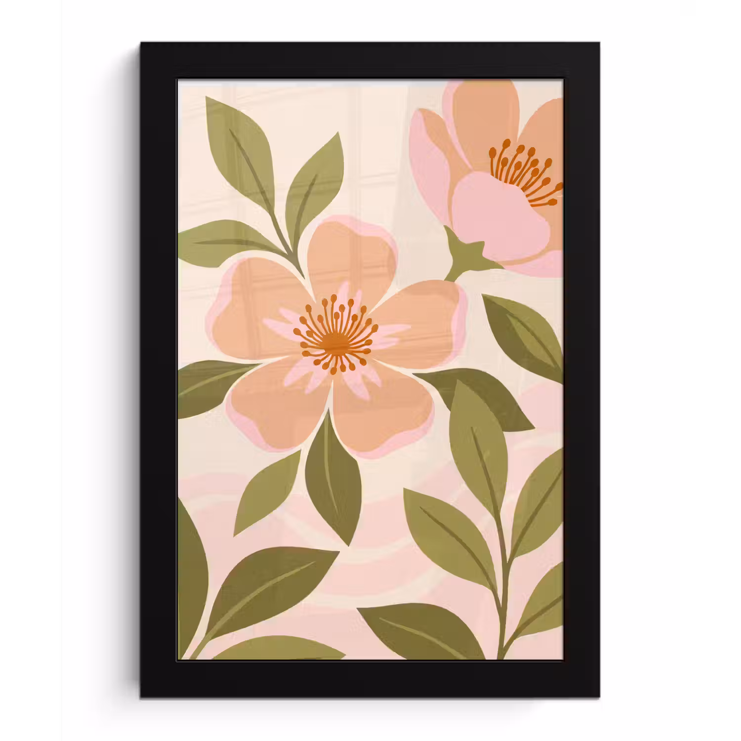 Grafisch - Bloemen - Roze fotolijst zwart zonder passe partout klein -3d
