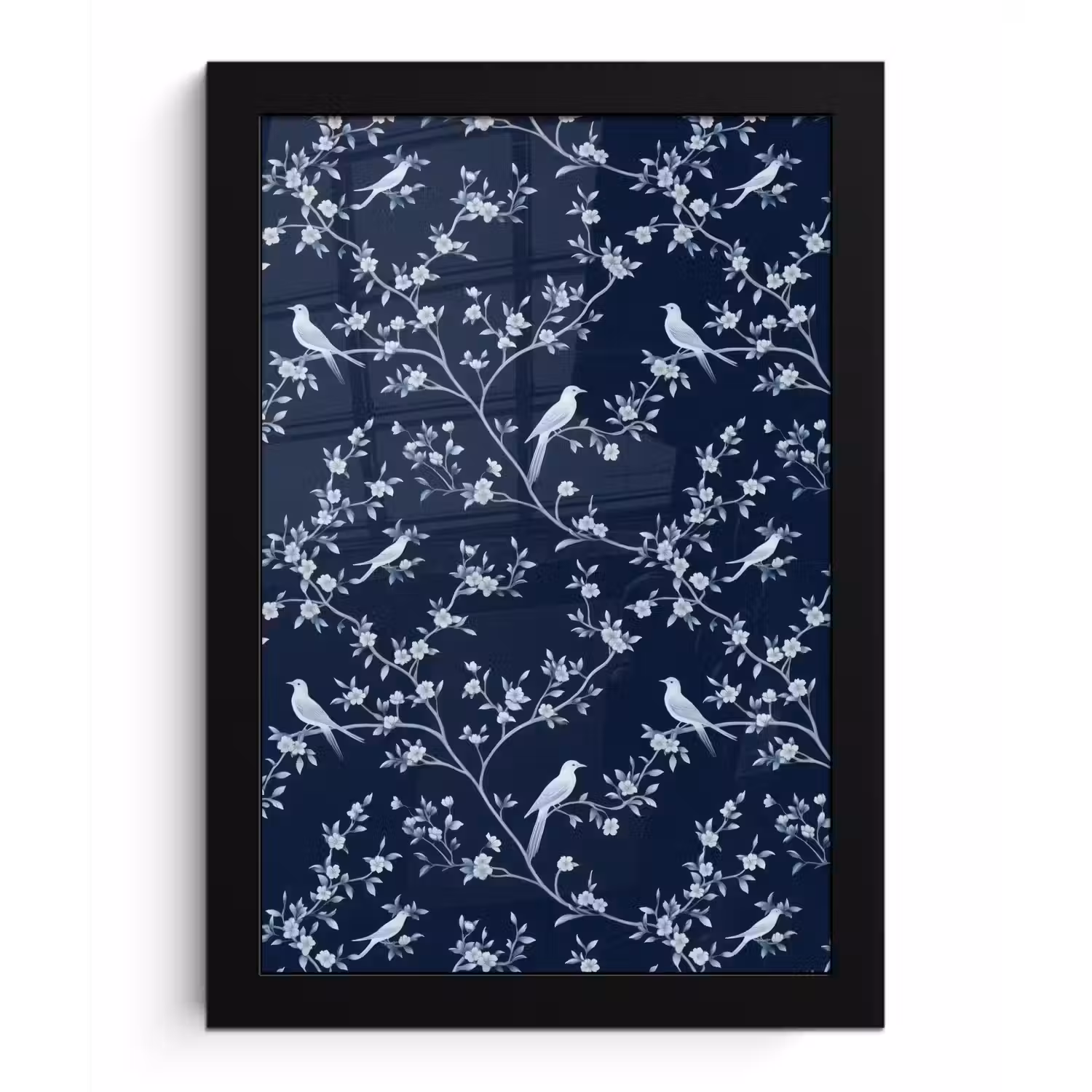 Grafisch - Bloesemtak - Blauw fotolijst zwart zonder passe partout klein 224 -3d