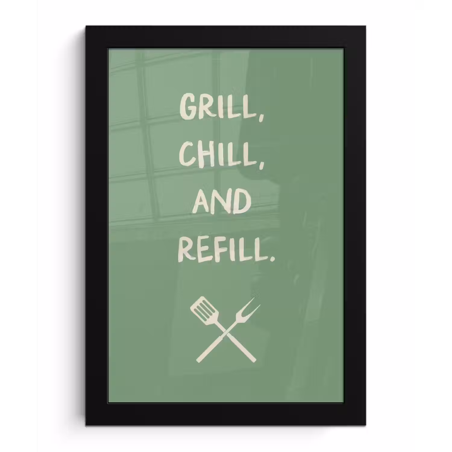 Grill - Groen - Zomer - Quote fotolijst zwart zonder passe partout klein -3d