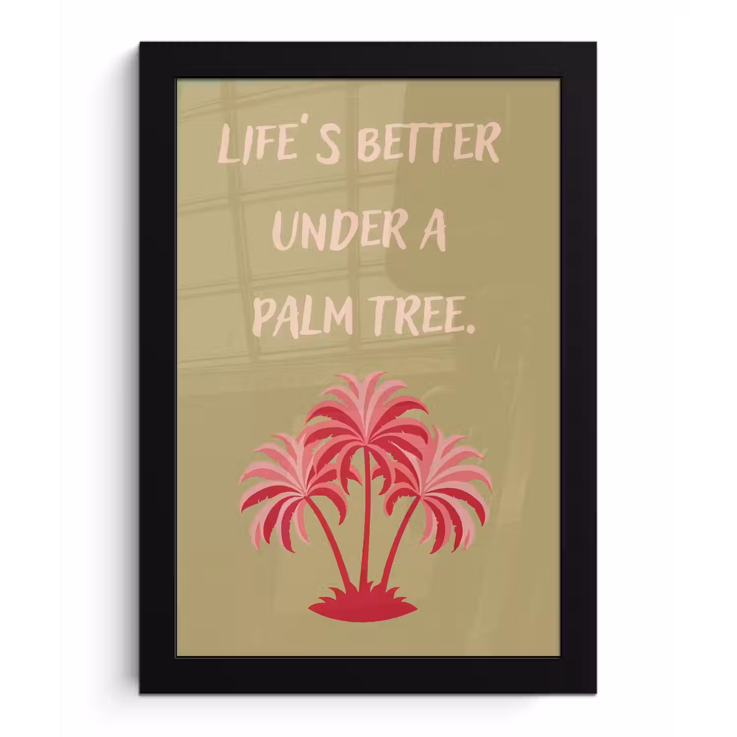 Groen - Zomer - Quote - Palmboom fotolijst zwart zonder passe partout klein -3d