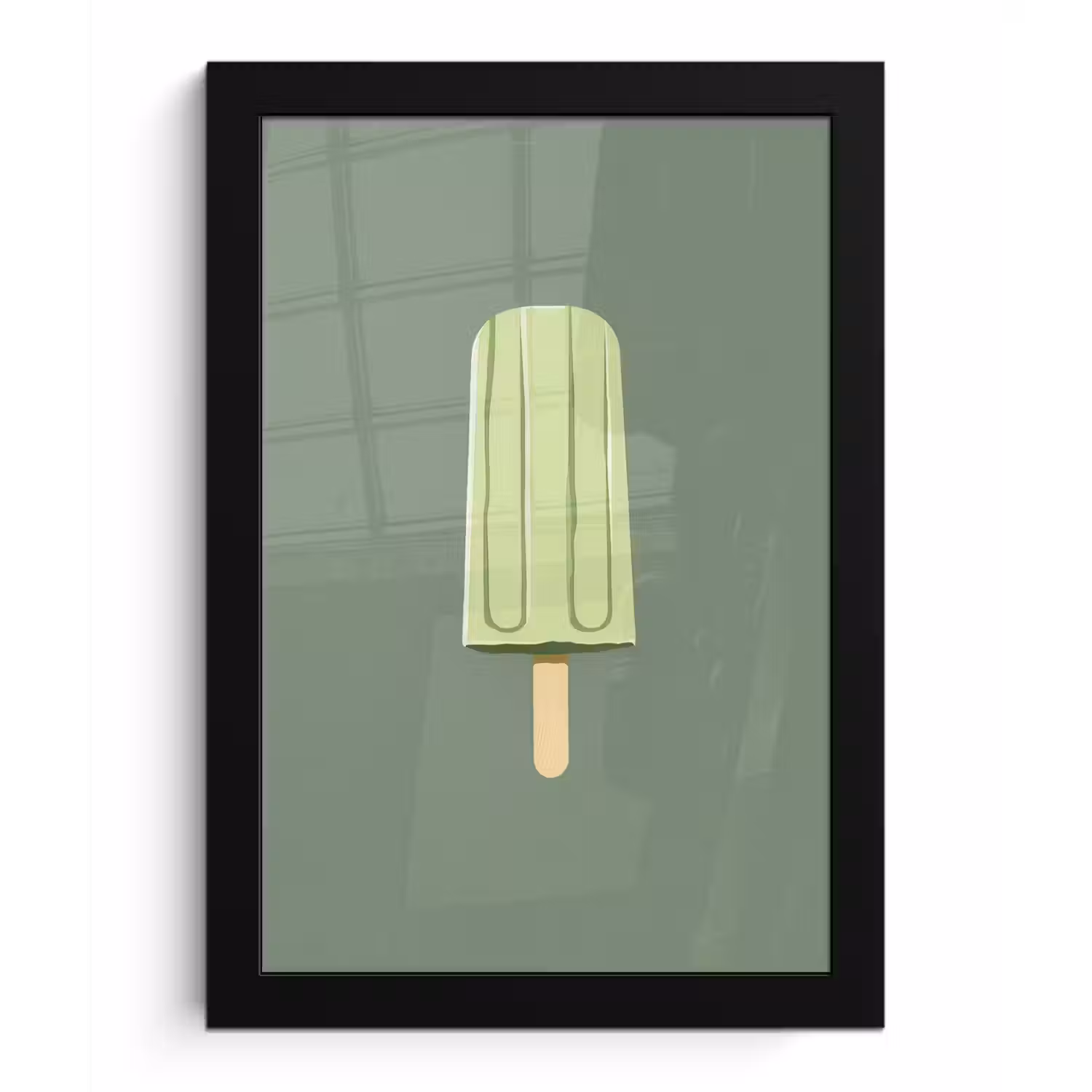 Groen - Waterijsje - Stokje - Illustratie fotolijst zwart zonder passe partout klein -3d