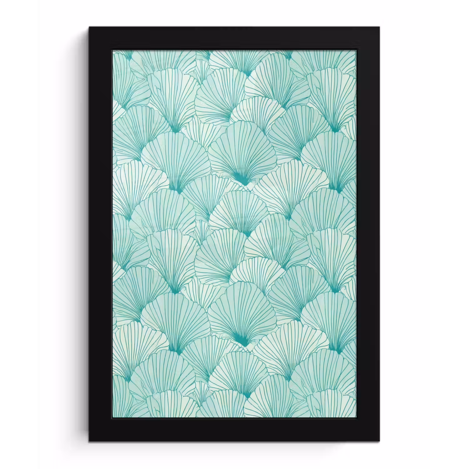 Groen - Wit - Ginko - Getekend - Textuur fotolijst zwart zonder passe partout klein 224 -3d