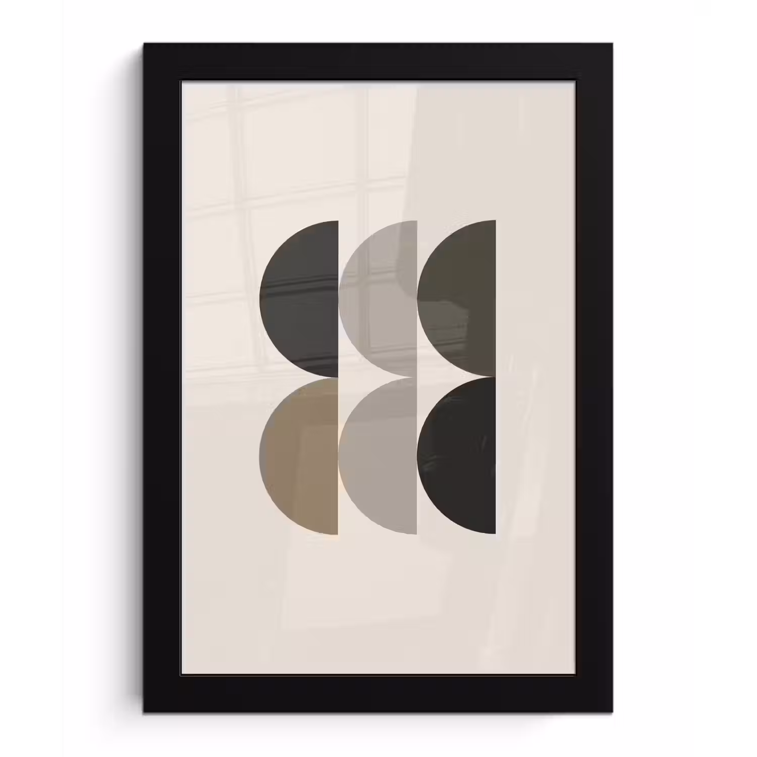Halve cirkels - Aardetinten - Grafisch fotolijst zwart zonder passe partout klein -3d