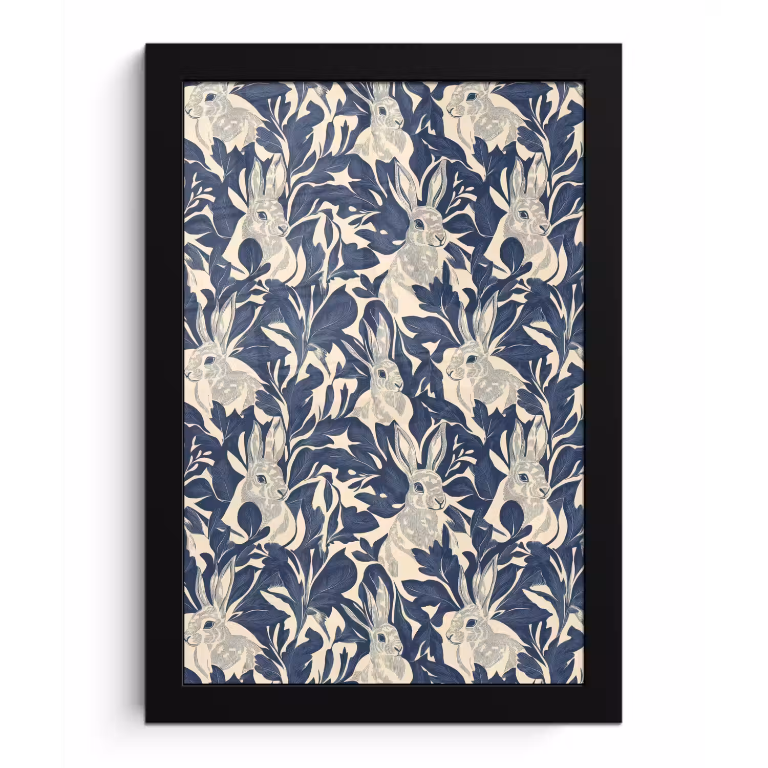 Hazen - Bladeren - Patroon - Blauw - Beige fotolijst zwart zonder passe partout klein 224 -3d