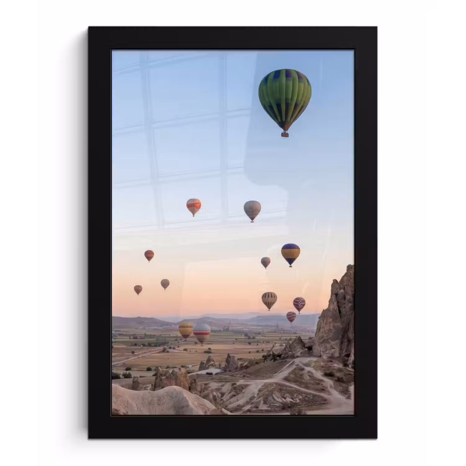 Luchtballonnen - Rotsen - Zonsopgang fotolijst zwart zonder passe partout klein -3d