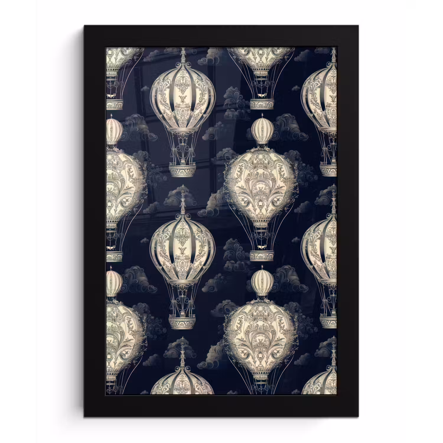 Luchtballonnen - Wolken - Patroon - Donkerblauw fotolijst zwart zonder passe partout klein 224 -3d