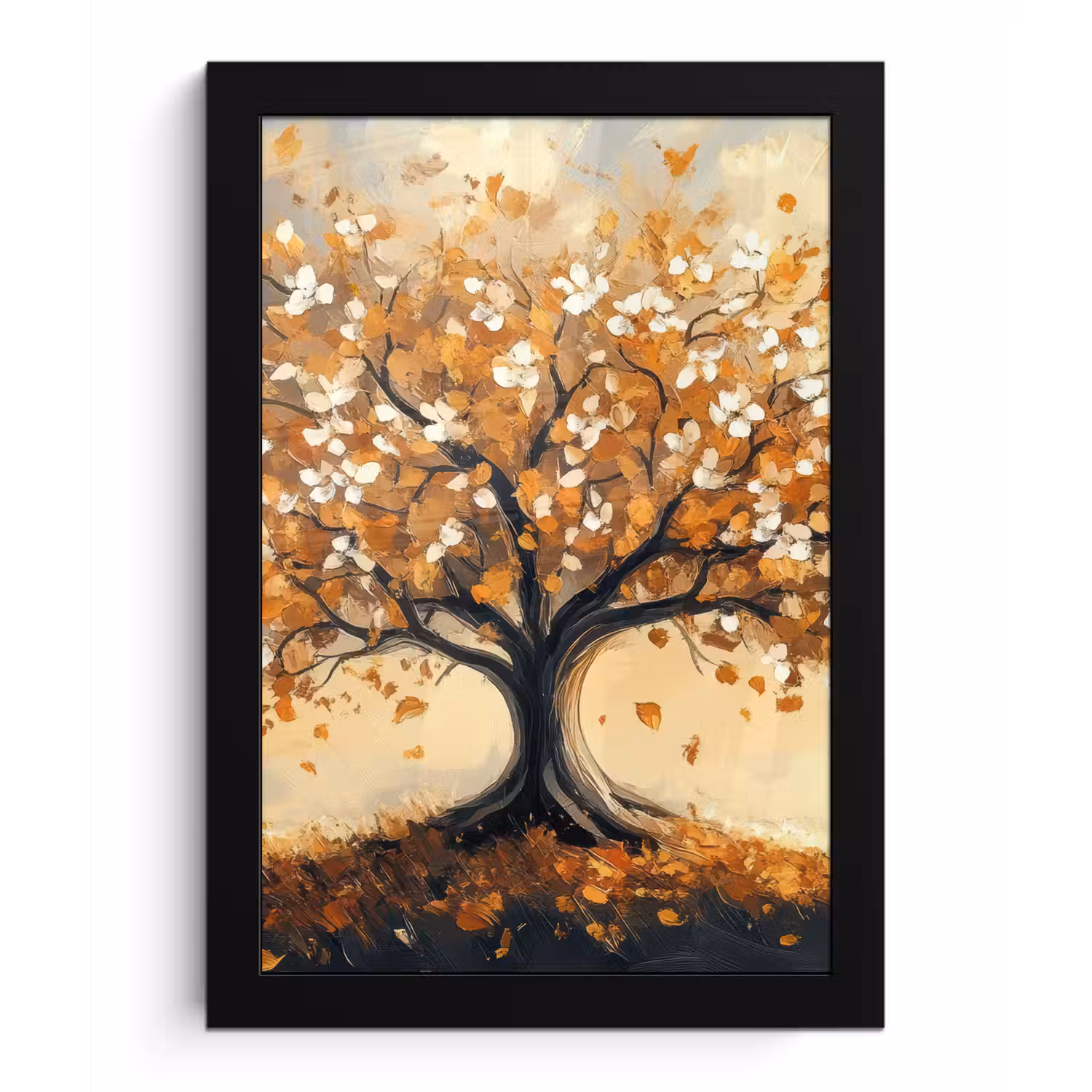 Herfst - Boom - Oranje - Bladeren - Levensboom - Abstract fotolijst zwart zonder passe partout klein -3d