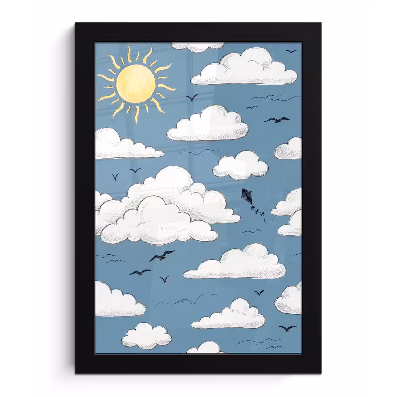Lucht - Zon - Wolken - Natuur - Blauw fotolijst zwart zonder passe partout klein -3d