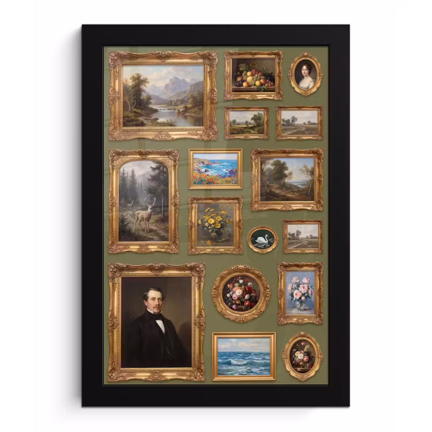Hert - Bos - Natuur - Klassiek - Dieren fotolijst zwart zonder passe partout klein -3d