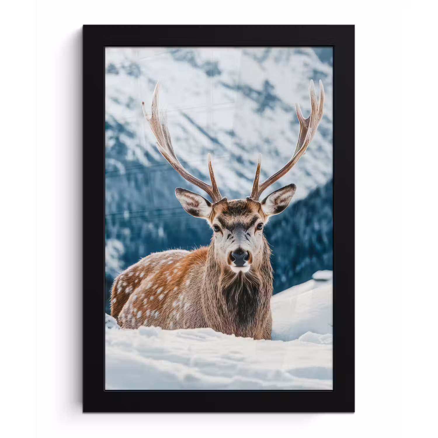 Hert - Landschap - Winter - Natuur - Dieren - Bergen fotolijst zwart zonder passe partout klein -3d