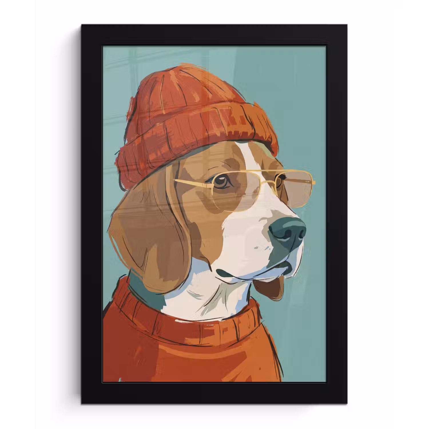 Hond - Beanie - Zonnebril - Dieren - Modern fotolijst zwart zonder passe partout klein -3d