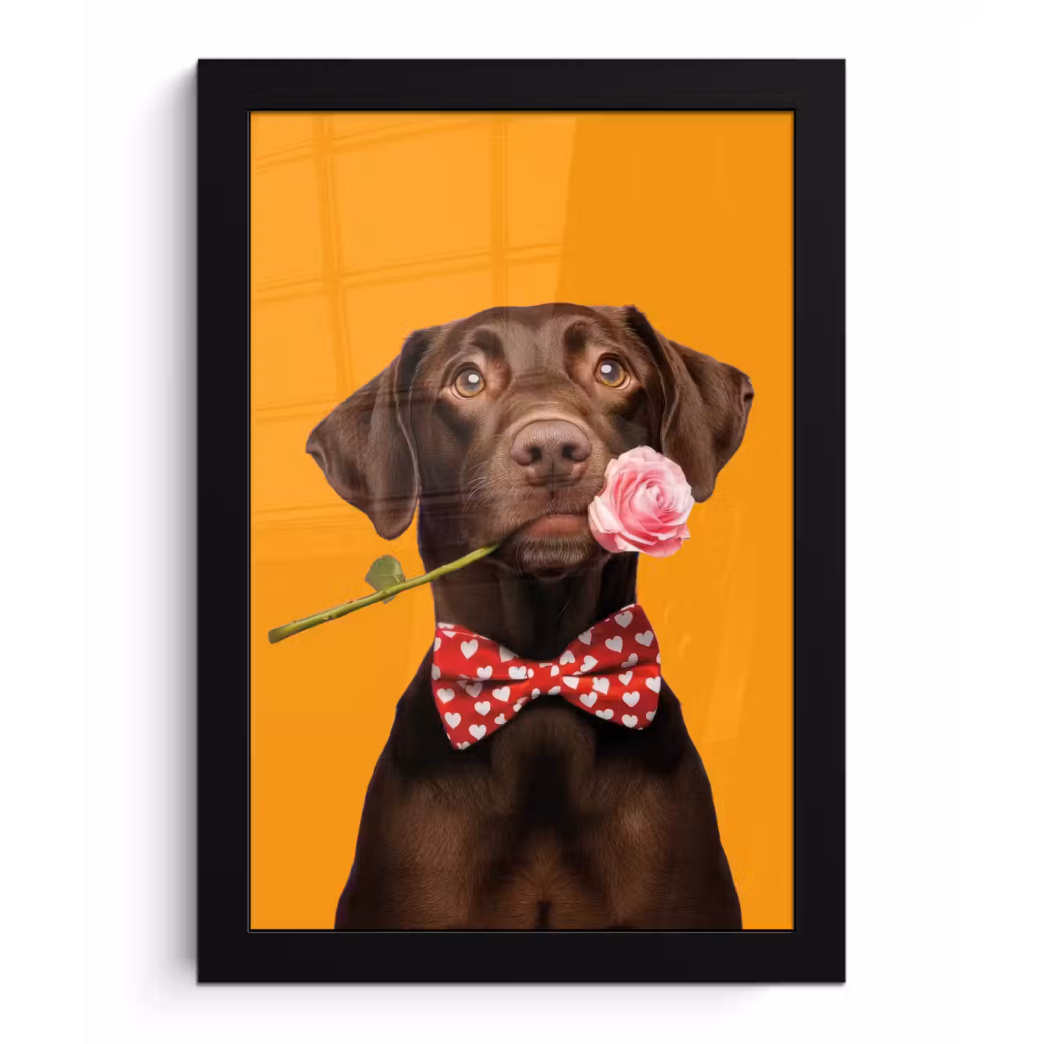 Hond - Oranje - Roos - Valentijn fotolijst zwart zonder passe partout klein -3d