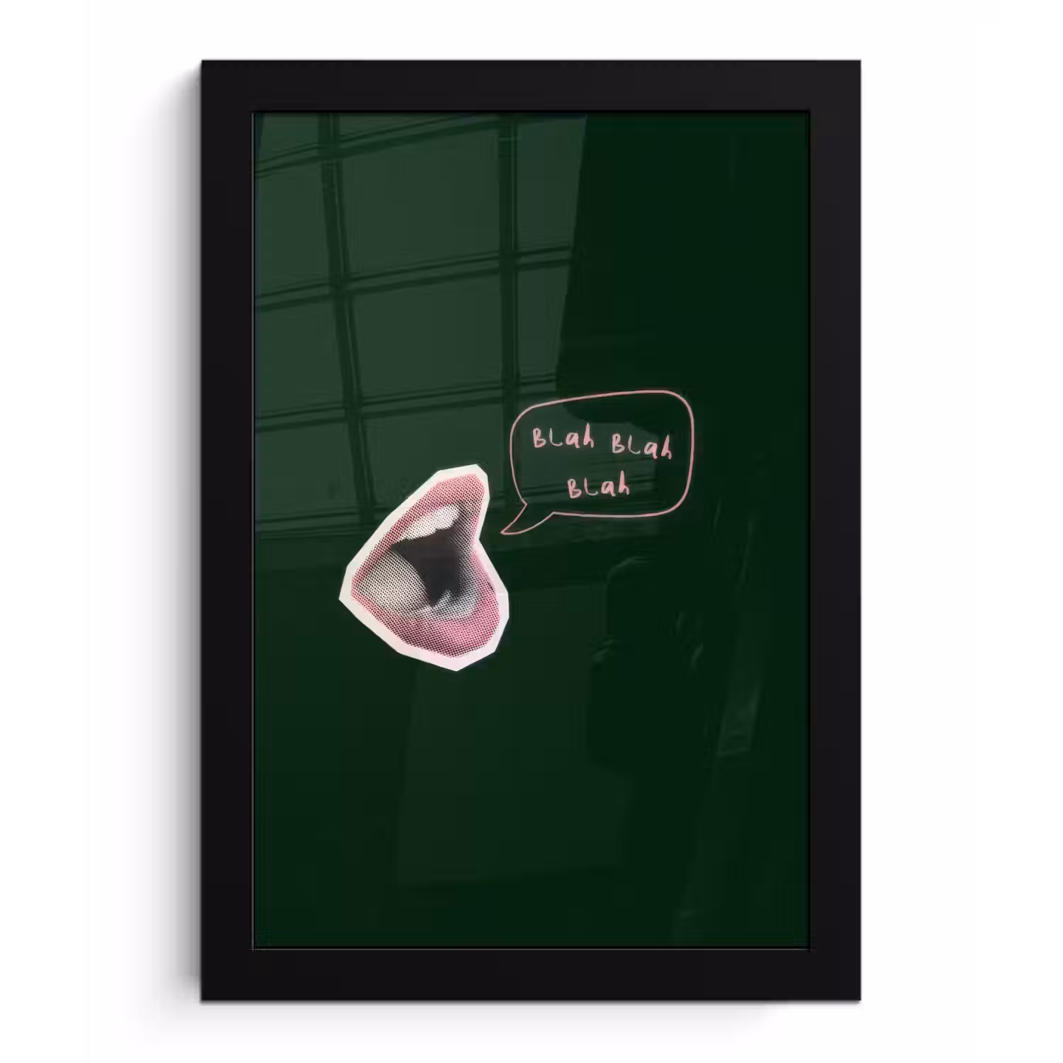 Illustratie - Mond - Donkergroen - Tekstwolkje fotolijst zwart zonder passe partout klein -3d